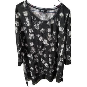 Simply Vera Wang Black with White Splatters Semi Sheer Blouse - M